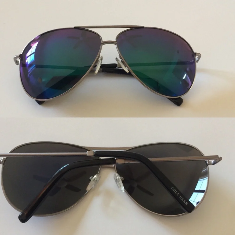 COLE HAAN C17069 PILOT SUNGLASSES BLUE GREEN MIRRORED NEW